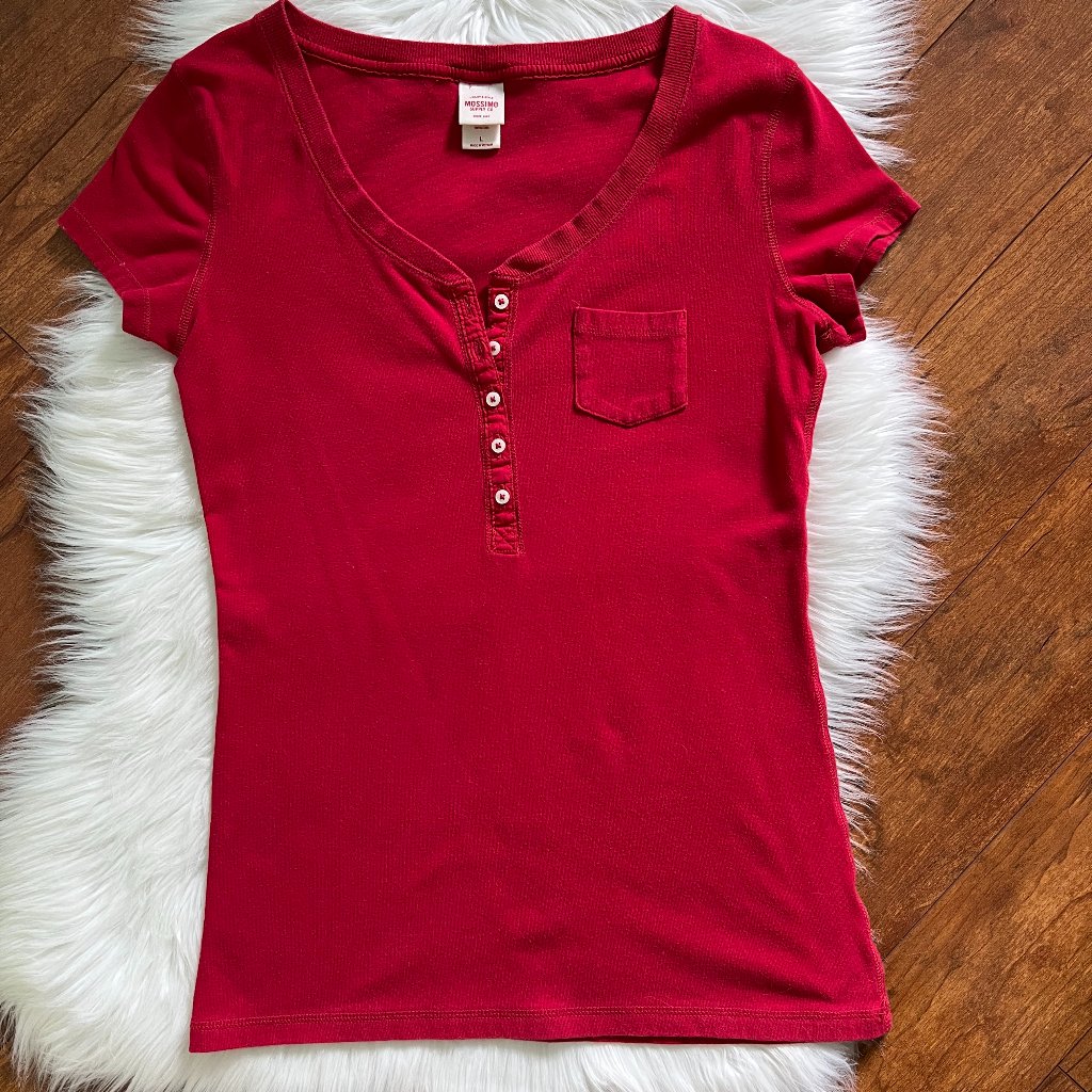 Mossimo Red Short Sleeve Button Front Knit Top-Size L